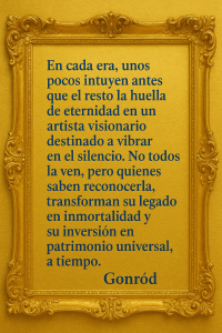 Club exclusivo de coleccionistas “De Pablo a Picasso un Paso” con Asesoría especializada en arte y Mercado del arte para comprar Arte emergente y contemporáneo Gonród genio de la nada, Coleccionismo Intuitivo del Arte Revelador, Arte Legado